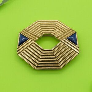 Vintage Avon Gallery Originals Hexagonal Geometric Blue Nile Goldtone Brooch EUC